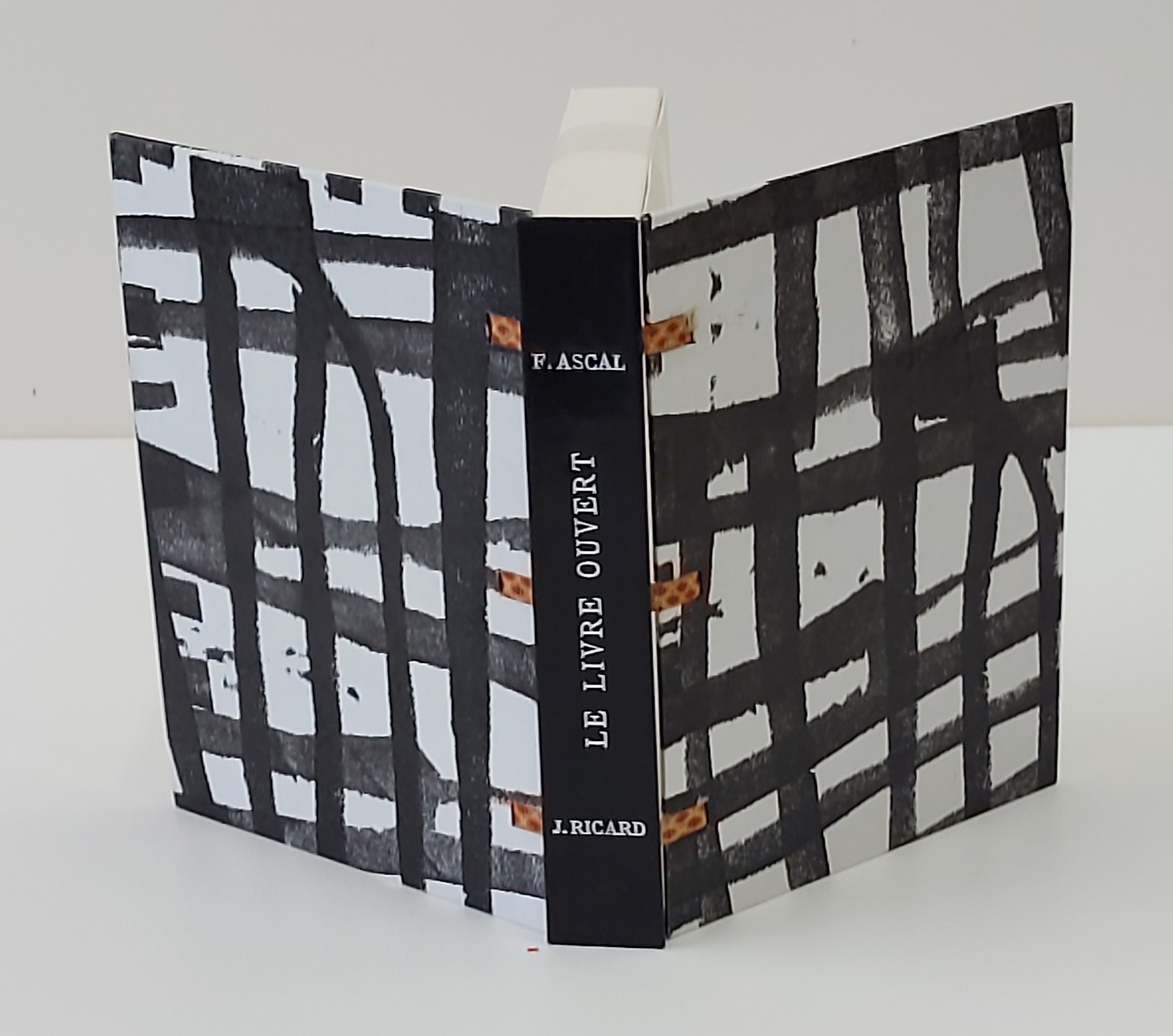Danze Armand: le livre ouvert: Le livre ouvert: Reliure-boîtie à mors ouvert, dos en box noir, plats recouverts de papier décoré.